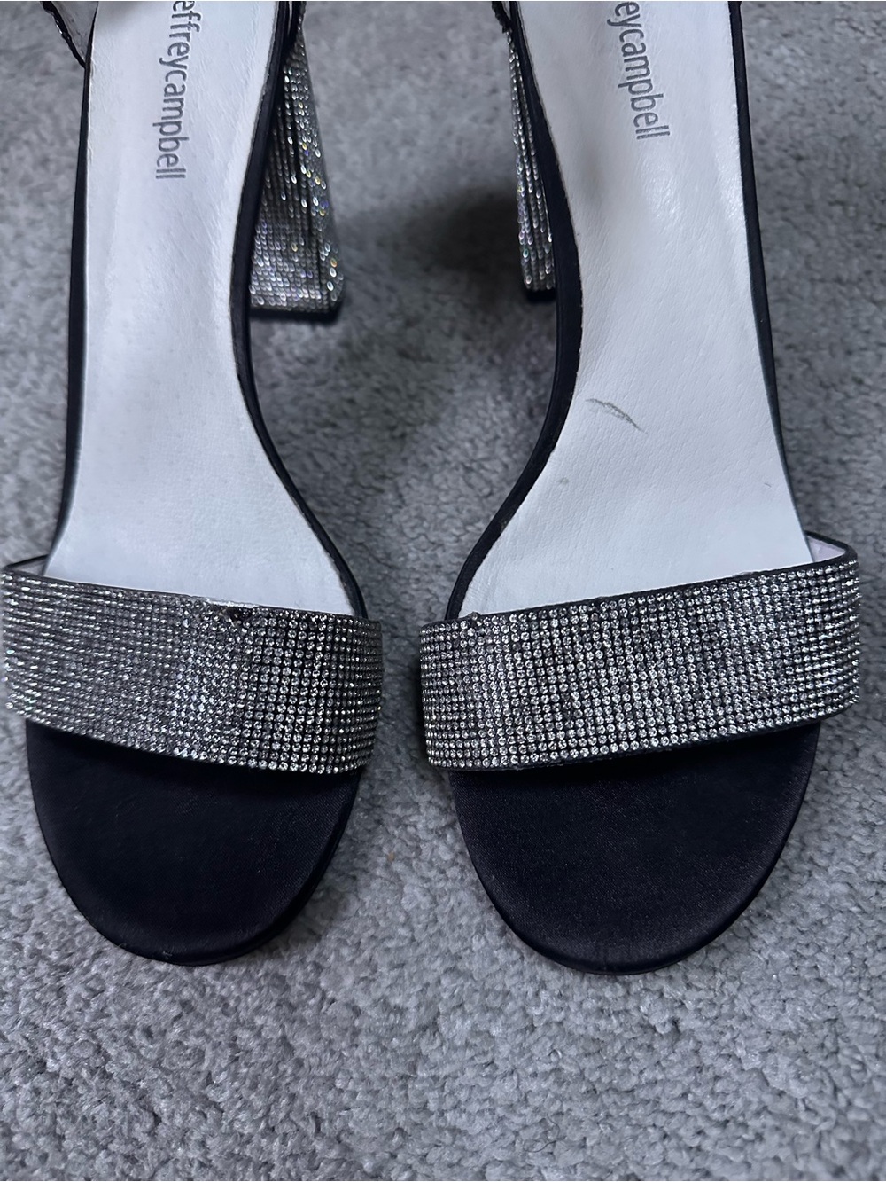 Jeffrey Campbell Lindsay Women's Black Satin Sandal with Silver Crystal Strap